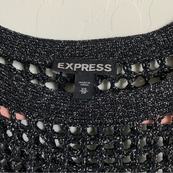 Express Boho Black Metallic Loose Knit Oversized 3/4 Sleeve Sweater Extra Small - Picture 8 of 8